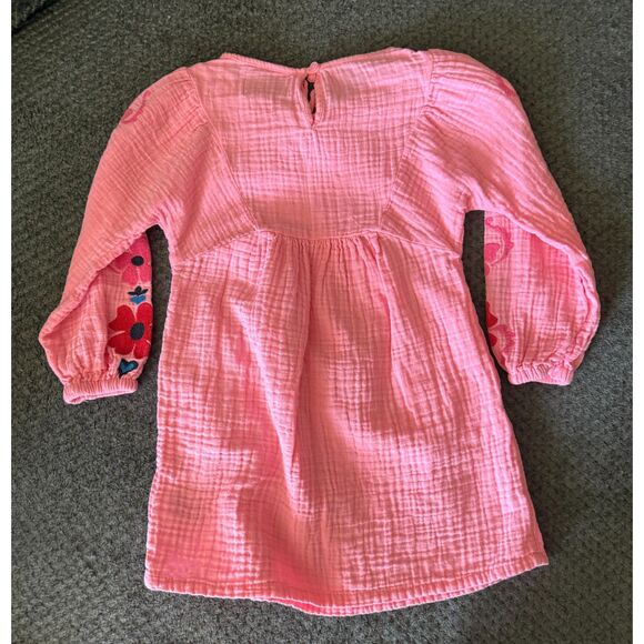 Long-Sleeve Double-Weave Embroidered Swing Dress for Girls XS - Picture 4 of 4